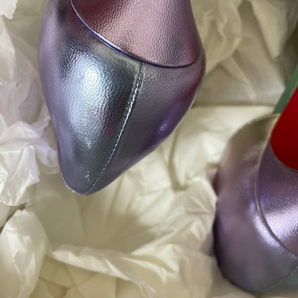 christian louboutin iriza 100mm stiletto sz 38.5 licorne silver iridescent - Picture 9 of 11